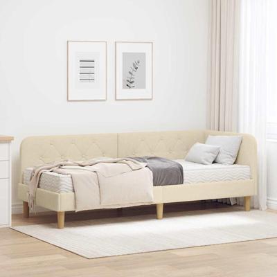 Hoekbedframe met matras met hoofdeinde Crème 80 x 200 cm Stof