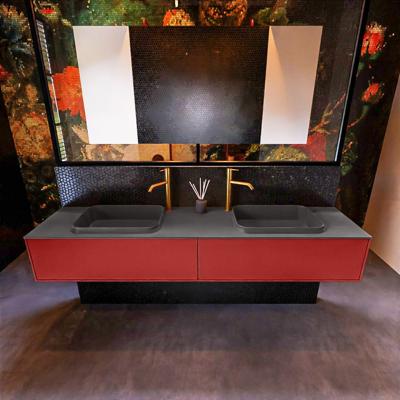 Badkamermeubelset Mondiaz Erin 200 cm met 2 Lades met RIDGE Wastafel Dubbel Dark grey met 2 kraangaten Greeploos Mat Fire Badkamermeubelset Mondiaz Erin 200 cm met 2 Lades met RIDGE Wastafel Dubbel Dark grey met 2 kraangaten Greeploos Mat Fire