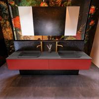 Badkamermeubelset Mondiaz Erin 200 cm met 2 Lades met RIDGE Wastafel Dubbel Dark grey met 2 kraangaten Greeploos Mat Fire - thumbnail