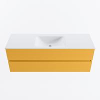 MONDIAZ VICA 140cm badmeubel onderkast Ocher 2 lades. Wastafel CLOUD midden zonder kraangat, kleur Talc. - thumbnail