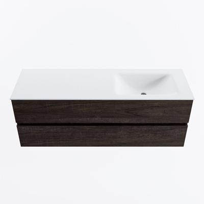 MONDIAZ VICA 140cm badmeubel onderkast Dark Brown 2 lades. Wastafel CLOUD rechts zonder kraangat, kleur Talc.
