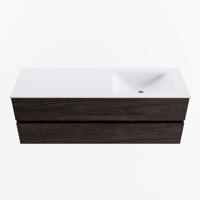 MONDIAZ VICA 140cm badmeubel onderkast Dark Brown 2 lades. Wastafel CLOUD rechts zonder kraangat, kleur Talc. - thumbnail