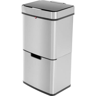 Hailo Öko Vario XL 6560010 Afvalscheidingssysteem 50 l RVS, Kunststof (b x h x d) 420 x 785 x 315 mm Zilver Anti-vingerafdrukken, Met automatische deksel 1