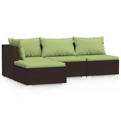 4-delige Loungeset met kussens poly rattan bruin 4-delige Loungeset met kussens poly rattan bruin