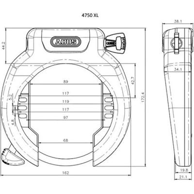 Abus frame ringslot amparo 4750xl r. security level 9. met grote wiel opening