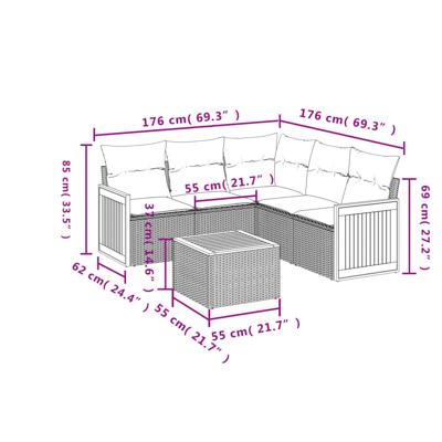 6-delige Loungeset met kussens poly rattan zwart - thumbnail