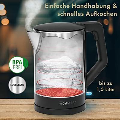 Clatronic WKS 3692 schwarz Waterkoker Aantal/Volume: 1.5 l RVS, Zwart