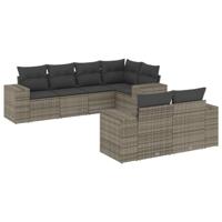 7-delige Loungeset met kussens poly rattan grijs - thumbnail