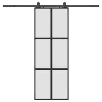 Schuifdeur met beslagset 76x205 cm gehard glas zwart - thumbnail