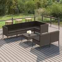 8-delige Loungeset met kussens poly rattan grijs - thumbnail