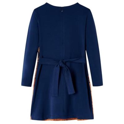 Kinderjurk met lange mouwen paardenprint 116 marineblauw