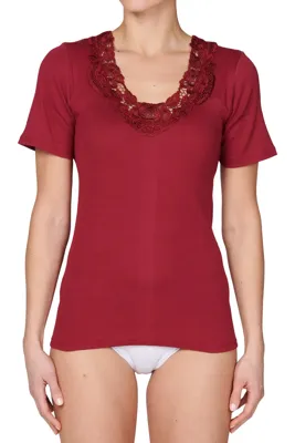 Toker Dames Hemd kant, korte mouw 206/1 - 100% katoenen ondershirt met kant - T-shirt