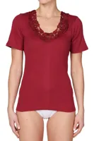 Toker Dames Hemd kant, korte mouw 206/1 - 100% katoenen ondershirt met kant - T-shirt - thumbnail