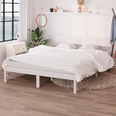 Bedframe massief grenenhout wit 150x200 cm