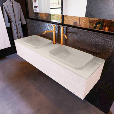 Badkamermeubelset Mondiaz Erin 150 cm met 1 Lade met RIDGE Wastafel Dubbel Linen met 2 kraangaten Greeploos Mat Underlayment