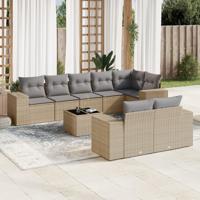 9-delige Loungeset met kussens poly rattan beige - thumbnail
