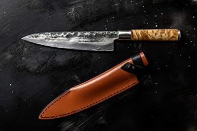 Forged VG10 koksmes, Ft 20,5 cm, met beschermhoes in leer - thumbnail