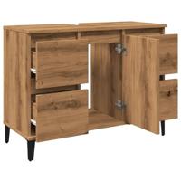 Wastafelkast 80x33x60 cm bewerkt hout artisanaal eikenkleur - thumbnail