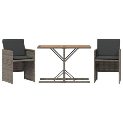 3-delige Bistroset met kussens poly rattan grijs 3-delige Bistroset met kussens poly rattan grijs