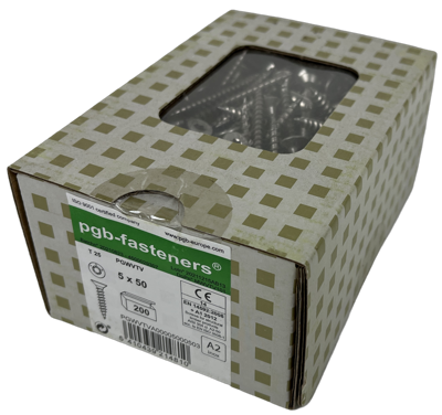 pgb-fasteners Universele Spaanplaatschroef RVS A2 VK-T Deeldraad verzonken kop Ø 5,0x50 TX25 | 200 st | PGWVTVA00005000503 pgb-fasteners Universele Spaanplaatschroef RVS A2 VK-T Deeldraad verzonken kop Ø 5,0x50 TX25 | 200 st | PGWVTVA00005000503