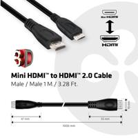 club3D HDMI Aansluitkabel HDMI-mini-C-stekker, HDMI-A-stekker 1.00 m Zwart CAC-1350 4K UHD HDMI-kabel - thumbnail