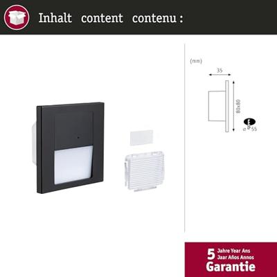 Paulmann 80004 Tsaro eckig 80x36mm 1W 80lm 230V 2700K Wandinbouwarmatuur LED 1 W Zwart (mat)