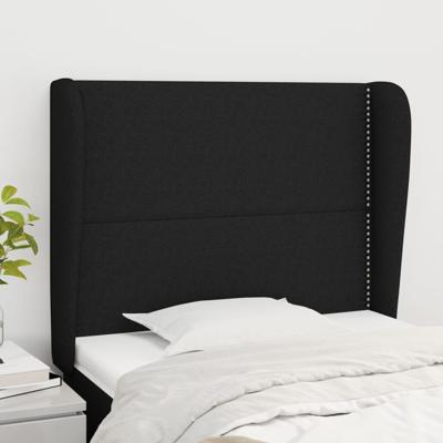 Hoofdbord met randen 83x23x118/128 cm stof zwart - thumbnail