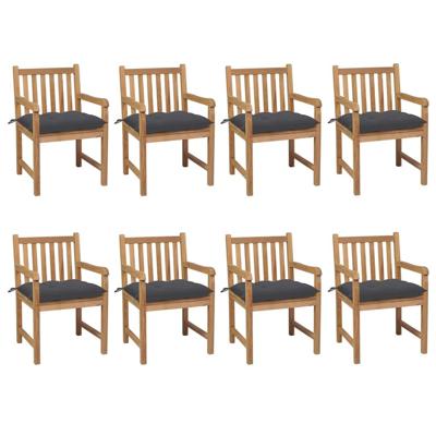 Tuinstoelen 8 st met antracietkleurige kussens massief teakhout