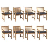Tuinstoelen 8 st met antracietkleurige kussens massief teakhout - thumbnail