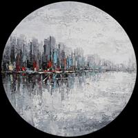 Schilderij - Handgeschilderd - Skyline Abstract 2 ,80cm Rond - thumbnail