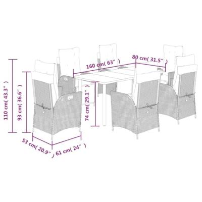 7-delige Tuinset met kussens poly rattan bruin