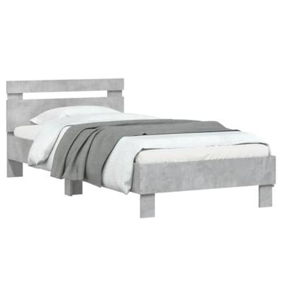 Bedframe met hoofdbord en LED-verlichting betongrijs 90x190 cm