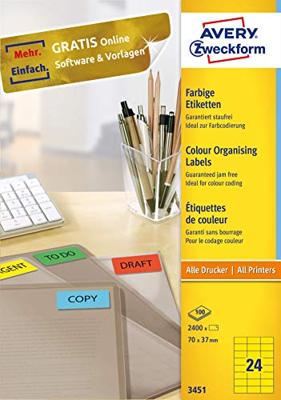 Avery-Zweckform 3451 Universele etiketten 70 x 37 mm Papier Geel 2400 stuk(s) Permanent hechtend Inkjet, Laser (zwart/wit), Laser (kleur), Kopiëren (zwart/wit) Avery-Zweckform 3451 Universele etiketten 70 x 37 mm Papier Geel 2400 stuk(s) Permanent hechtend Inkjet, Laser (zwart/wit), Laser (kleur), Kopiëren (zwart/wit)