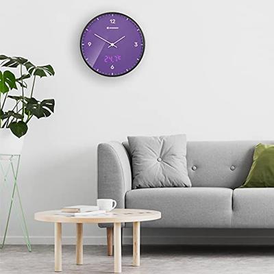 BRESSER MyTime LEDsec wandklok 24 cm met temperatuurweergave (purple)