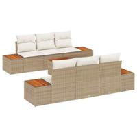 Tuinbankenset met kussen 7 pcs Beige Poly riet - thumbnail