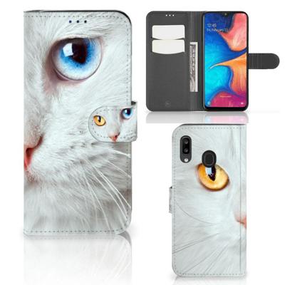 Samsung Galaxy A30 | Telefoonhoesje | Met pasjeshouder | Witte Kat