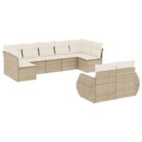 9-delige Loungeset met kussens poly rattan beige - thumbnail