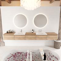 MONDIAZ BUKLA 300cm badmeubel met module 60 kleur Washed Oak met 5 lades. Wastafel CLOUD dubbel 2 kraangaten kleur Talc. - thumbnail