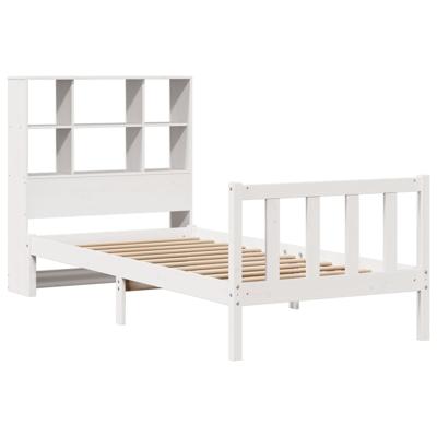Bed met boekenkast zonder matras grenenhout wit 160x200 cm - thumbnail