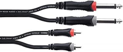 Cordial 14839 Jackplug / Cinch Audio Aansluitkabel [2x Jackplug male 6,3 mm (mono) - 2x Cinch-stekker] 1 m Zwart PVC-mantel, Tweelingkabel
