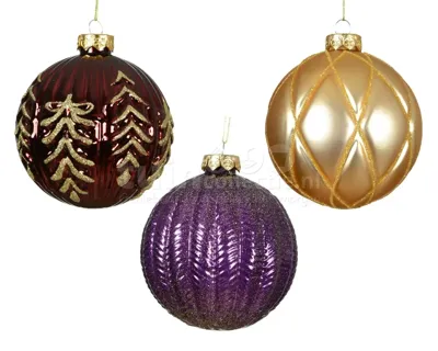 Kerstbal Glas Reliëf Ø10cm Assorti 1st Kerstbal Glas Reliëf Ø10cm Assorti 1st