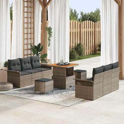 Tuinbankenset met kussen 9 pcs Grijs poly rattan
