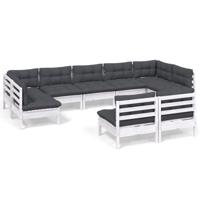 9-delige Loungeset met kussens massief grenenhout wit - thumbnail