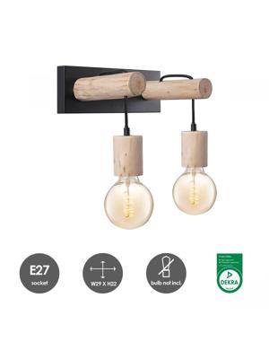 Home sweet home wandlamp Billy 2 lichts - hout / metaal