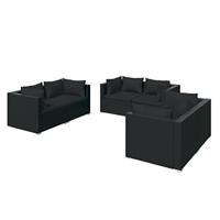 6-delige Loungeset met kussens poly rattan zwart - thumbnail