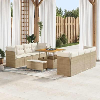 Tuinbankenset 11 pcs Beige poly rattan
