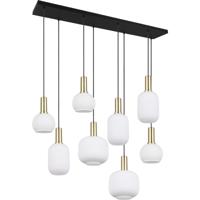 Stijlvolle LED Hanglamp - 8 Lichtpunten - E27 Fitting - Wit Glas & Mat Messing - thumbnail