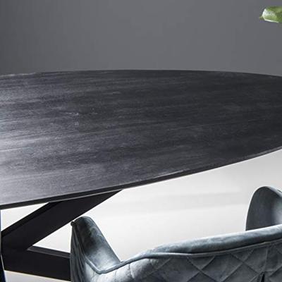 LivingFurn Ovale Eettafel 'Oslo' Mangohout en staal, kleur Zwart, 180 x 90cm - thumbnail