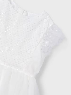 Mayoral Zomer jurk tule pailletten meisjes - natural wit