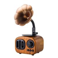 Retro hout draagbare Mini Bluetooth Speaker draadloze luidspreker outdoor speaker geluid systeem TF FM radio muziek subwoofer (kaki) - thumbnail